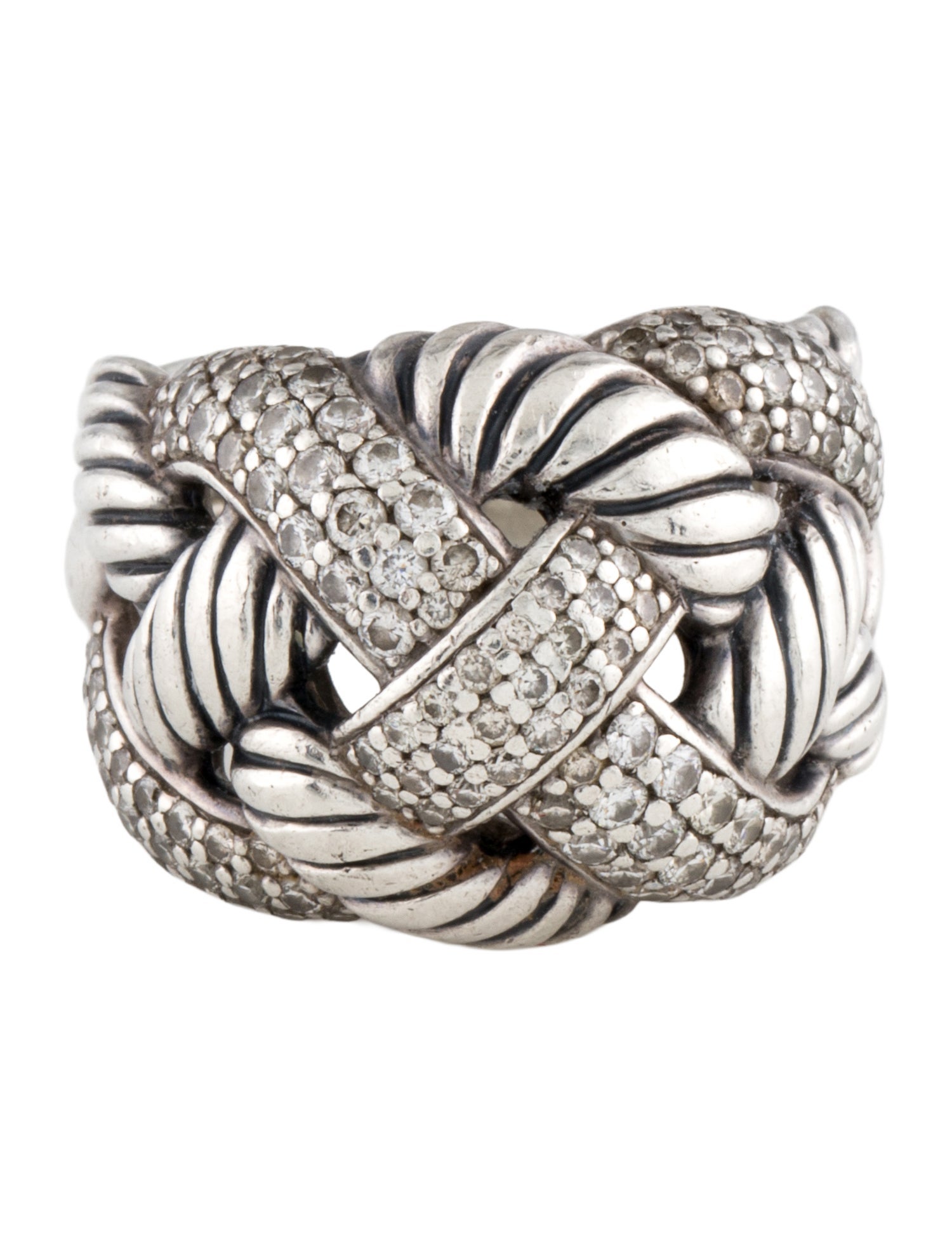 David Yurman Diamond Wide Woven Cable Ring