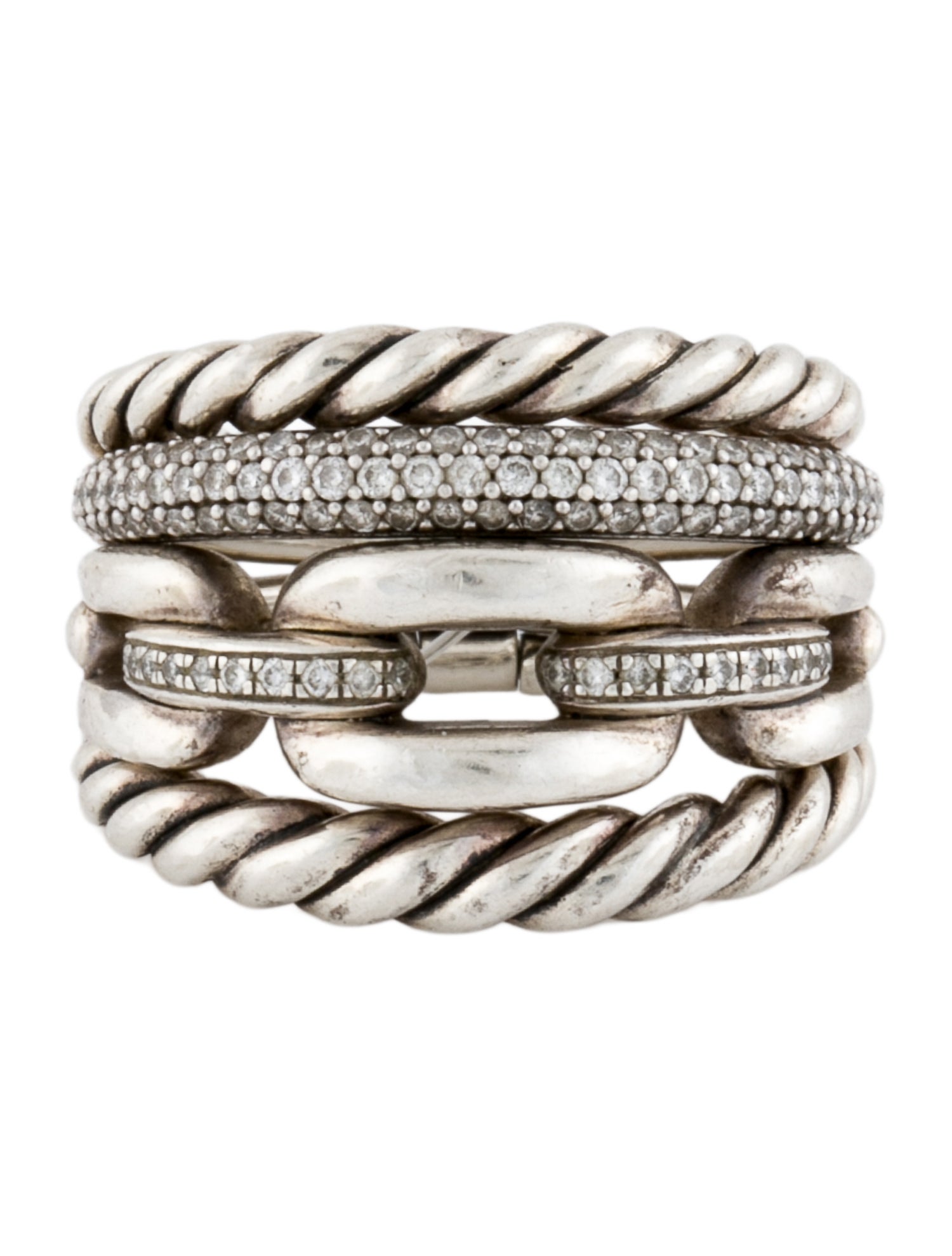 David Yurman Diamond Four Row Stax Ring