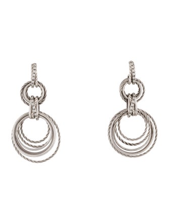 David Yurman Diamond Crossover Double Hoop Drop Earrings