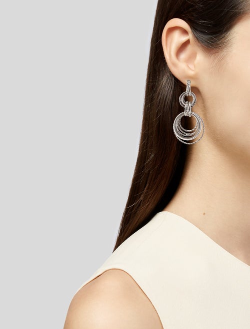 David Yurman Diamond Crossover Double Hoop Drop Earrings