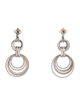 David Yurman Diamond Crossover Double Hoop Drop Earrings