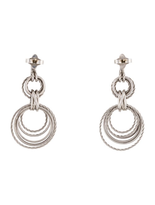 David Yurman Diamond Crossover Double Hoop Drop Earrings