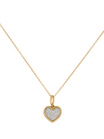 David Yurman 18K Diamond Pave Heart Pendant Necklace