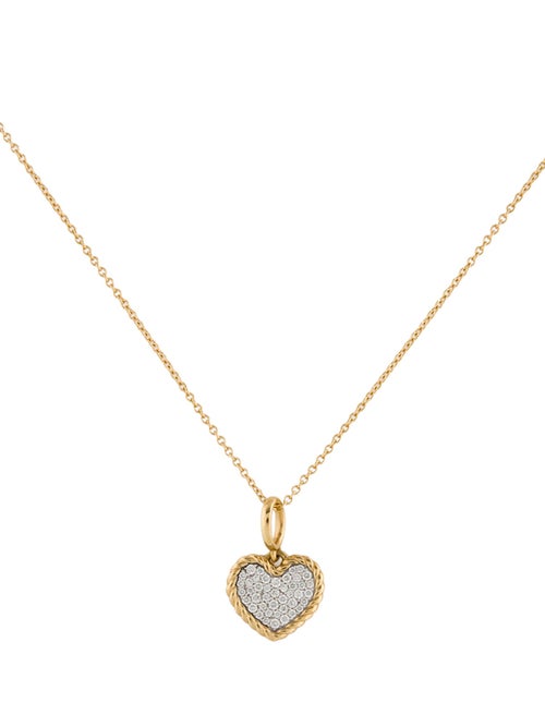 David Yurman 18K Diamond Pave Heart Pendant Necklace