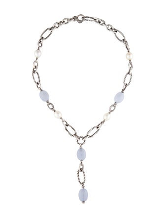 David Yurman Pearl & Chalcedony Figaro Lavalier Necklace