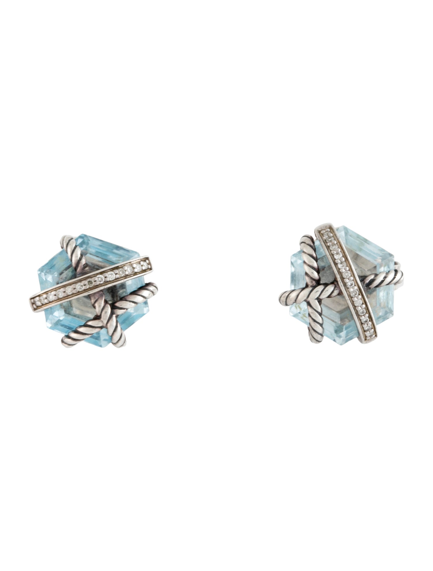 David Yurman Topaz & Diamond Cable Wrap Stud Earrings