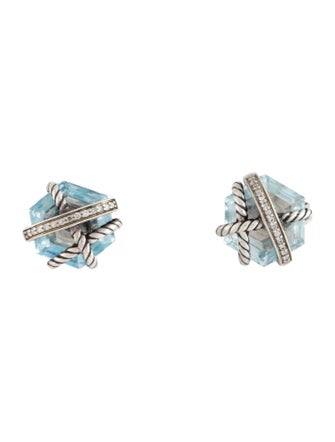 David Yurman Topaz & Diamond Cable Wrap Stud Earrings