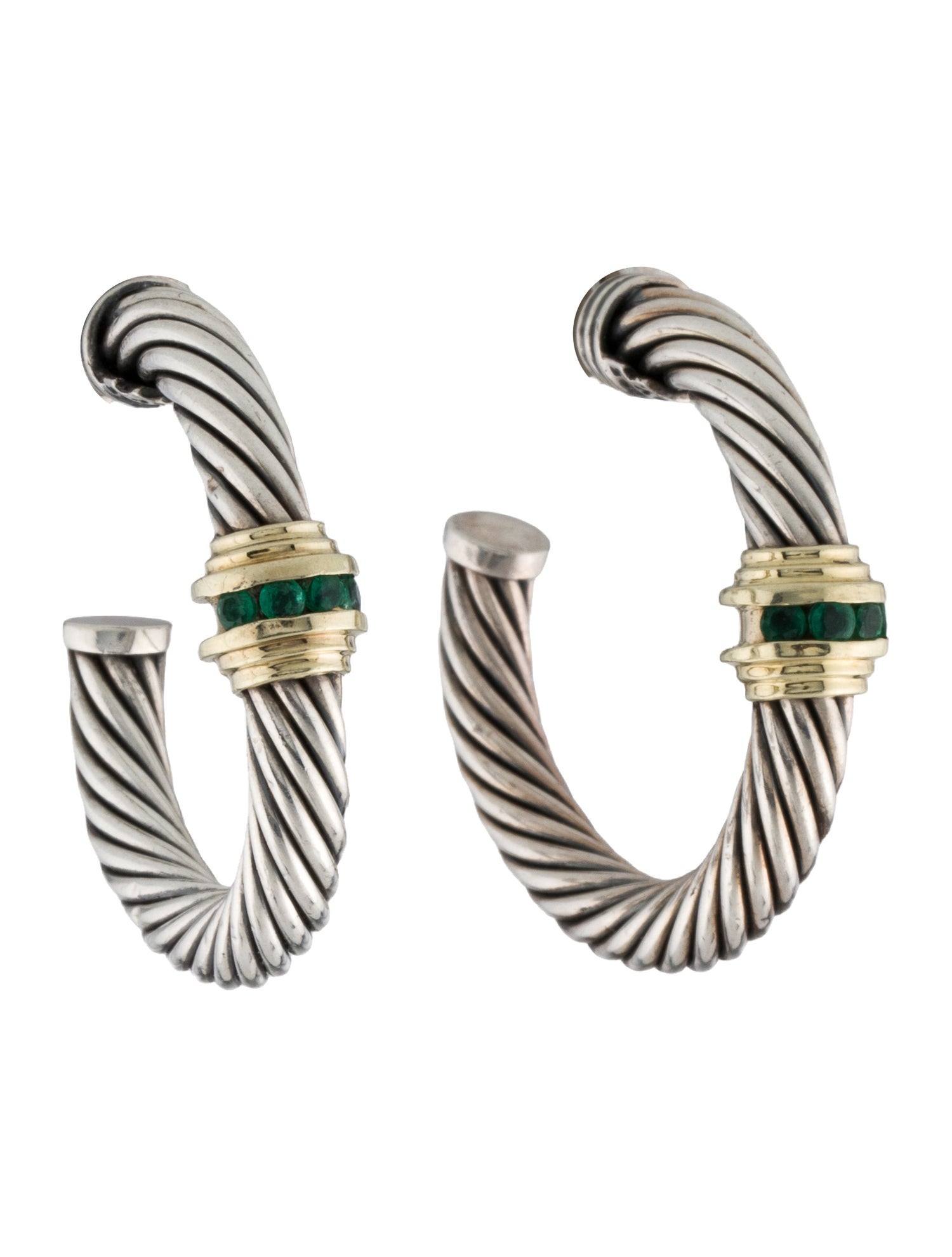 David Yurman Emerald Cable Hoop Earrings