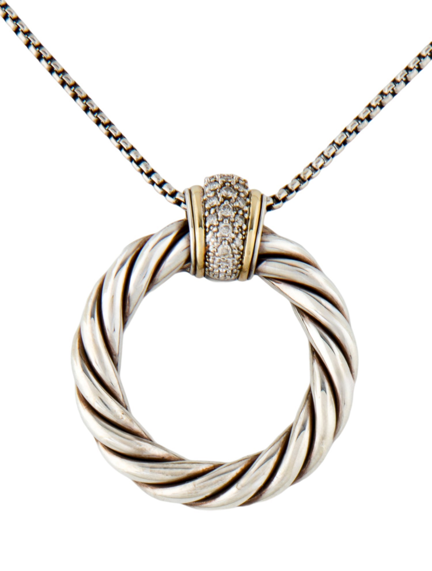 David Yurman Diamond Cable Circle Pendant Necklace