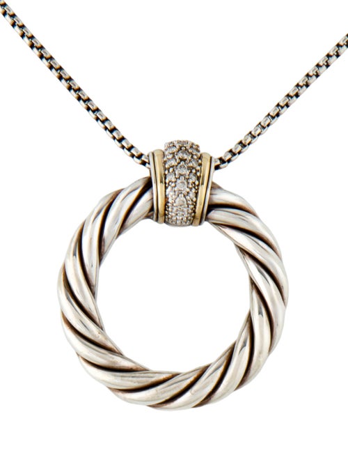 David Yurman Diamond Cable Circle Pendant Necklace