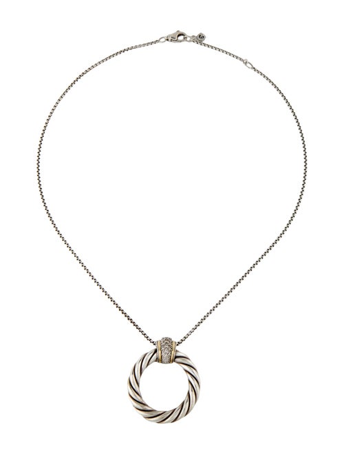 David Yurman Diamond Cable Circle Pendant Necklace