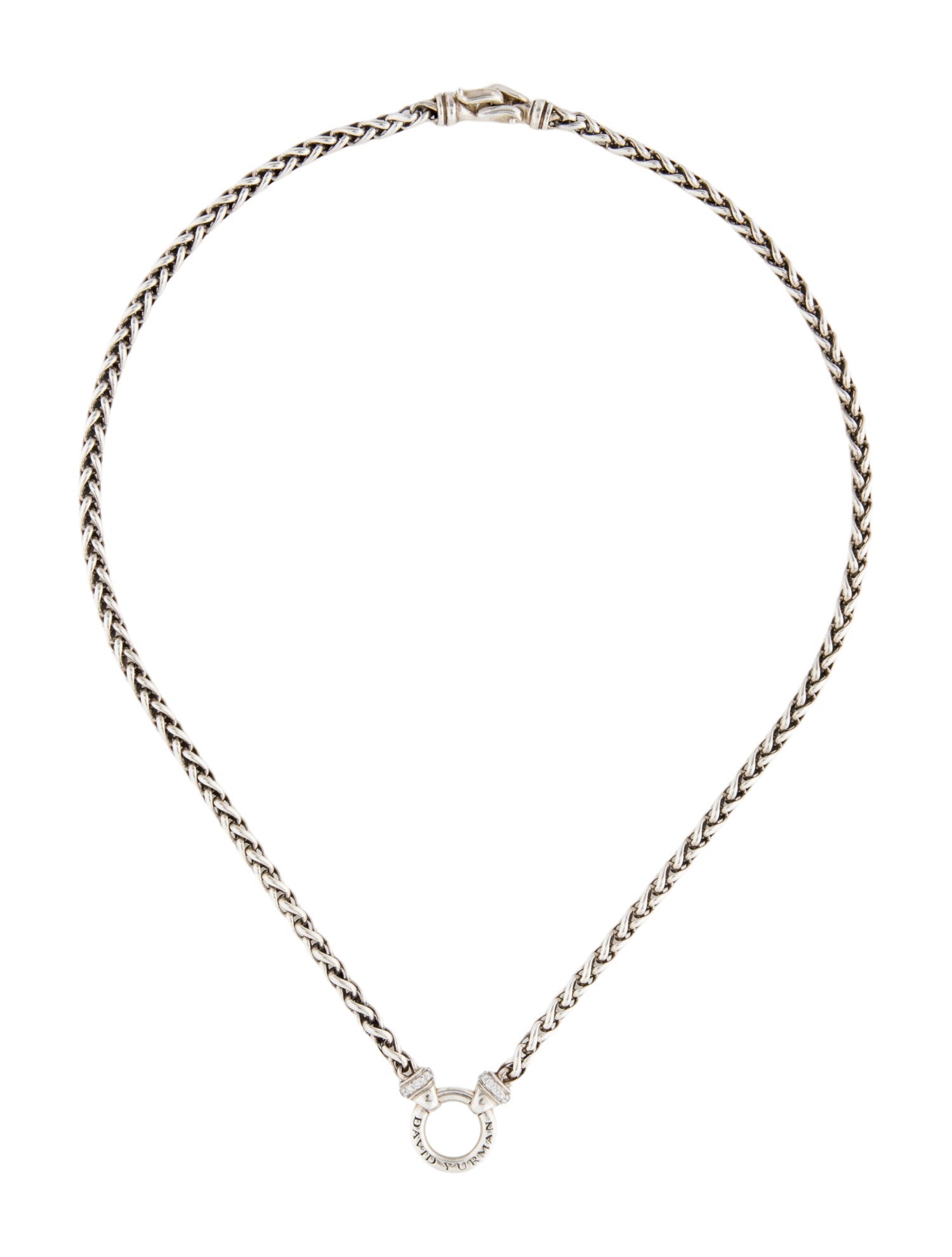 David Yurman Diamond Wheat Chain Pendant Necklcae
