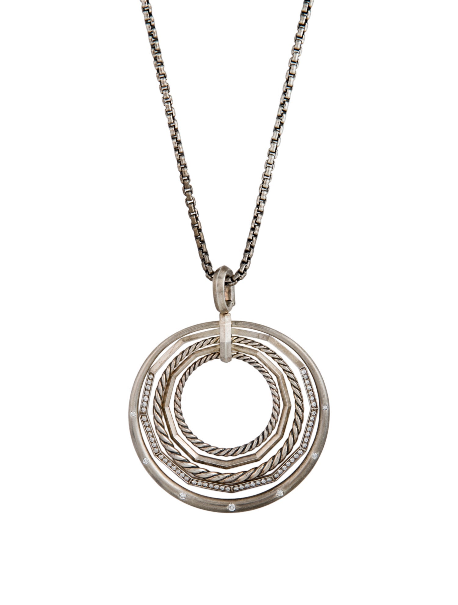 David Yurman Diamond Stax Large Round Pendant Necklace