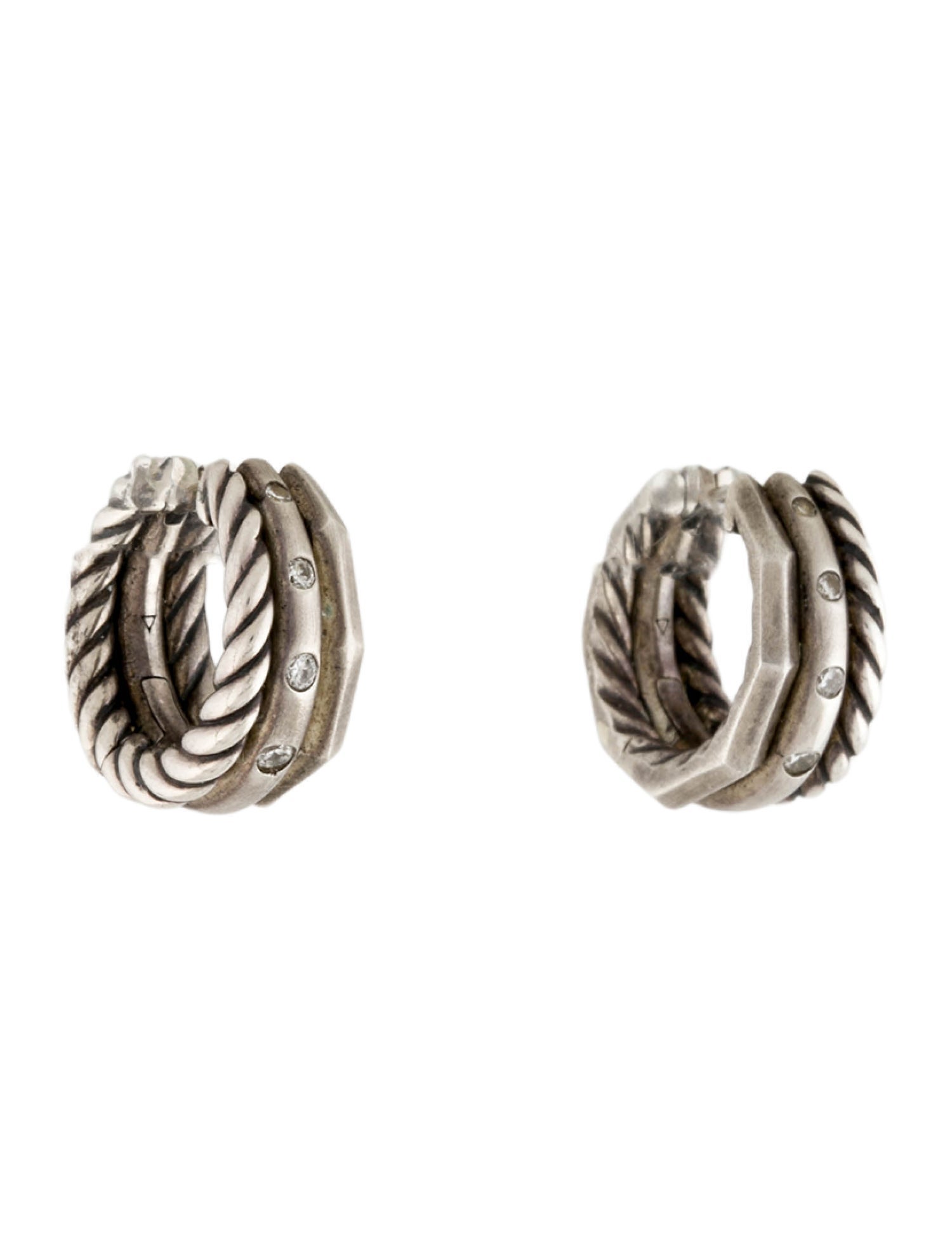 David Yurman Diamond Stax Huggie Hoop Earrings