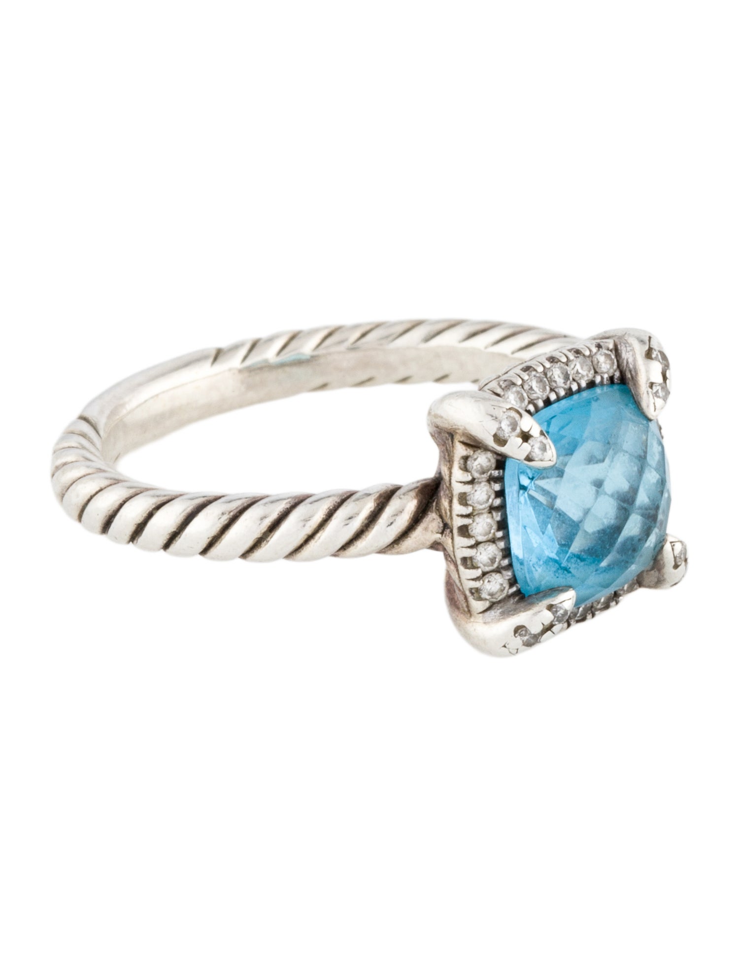 David Yurman Topaz & Diamond Petite Châtelaine Pavé Bezel Ring