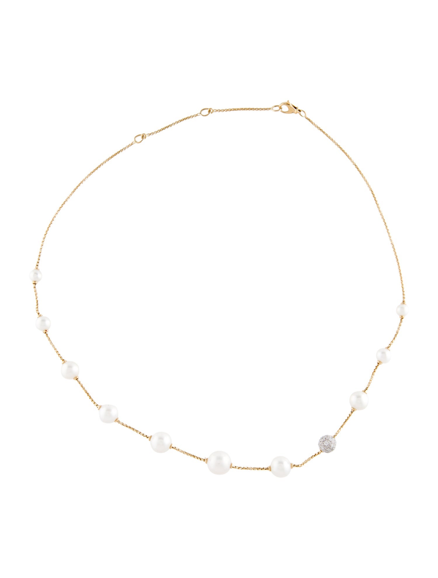 David Yurman 18K Diamond & Pearl Station Necklace