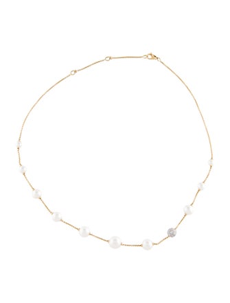 David Yurman 18K Diamond & Pearl Station Necklace