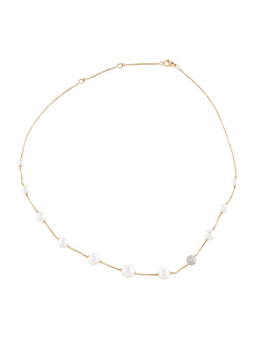 David Yurman 18K Diamond & Pearl Station Necklace
