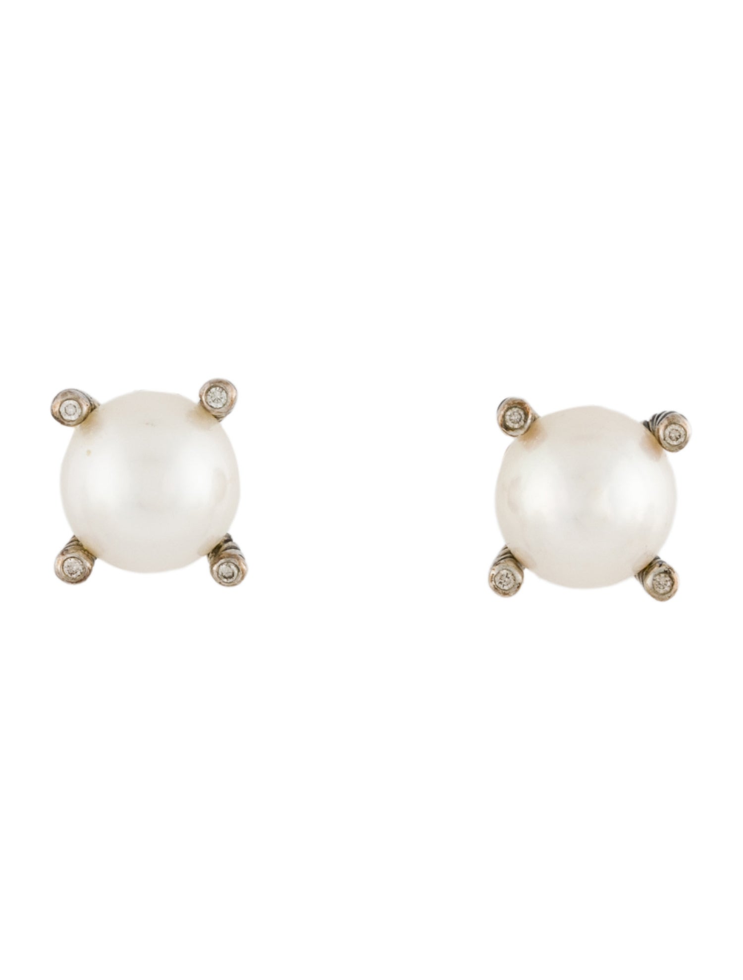 David Yurman Pearl & Diamond Stud Earrings