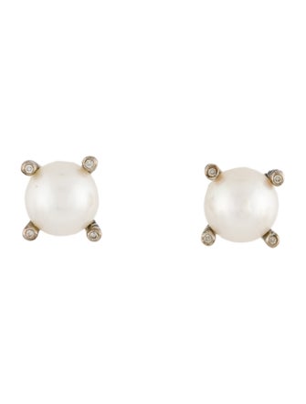 David Yurman Pearl & Diamond Stud Earrings