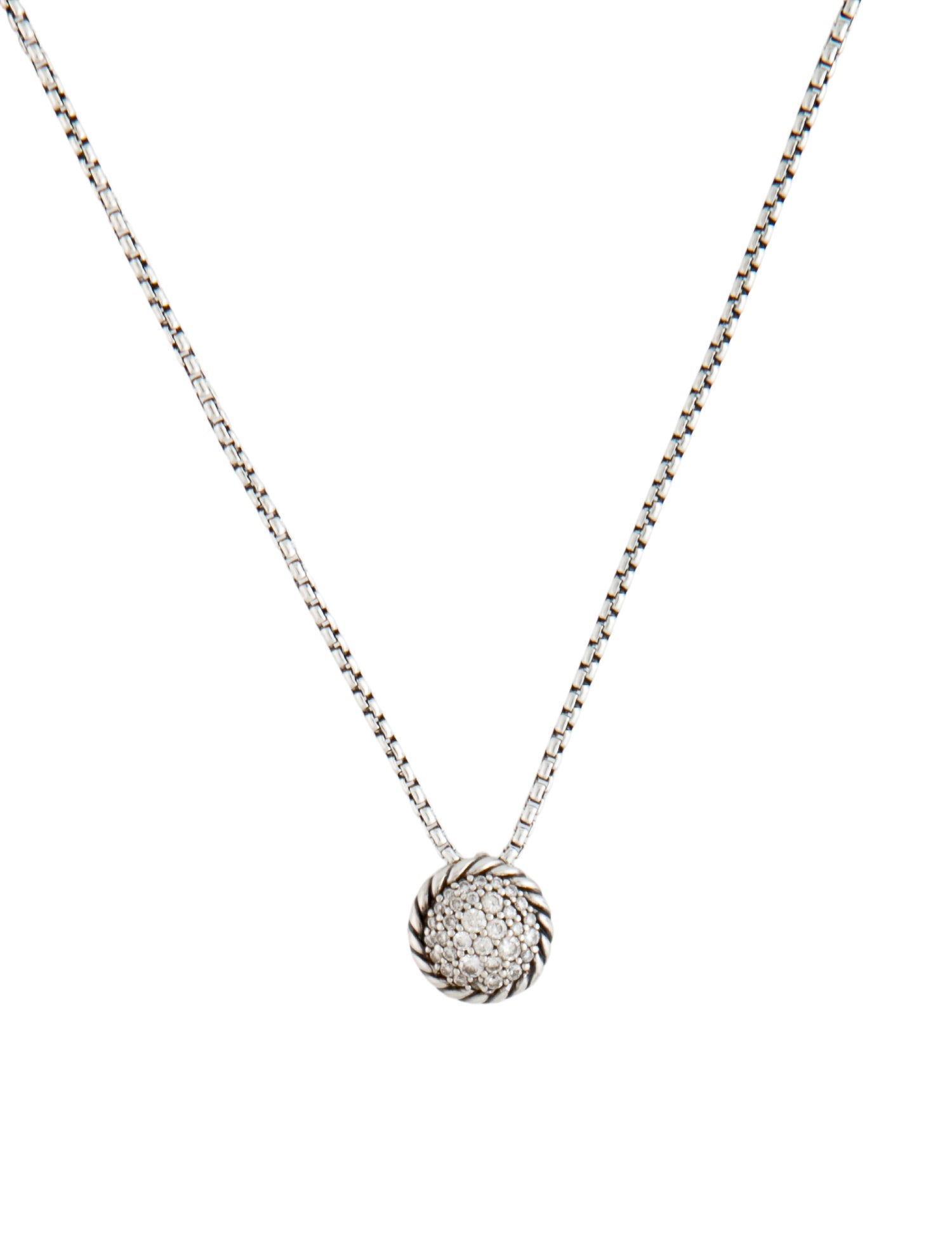 David Yurman Diamond Round Pendant Necklace