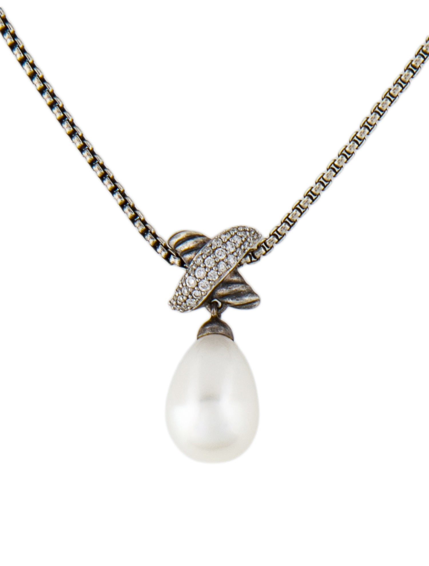 David Yurman Pearl & Diamond X Pendant Necklace