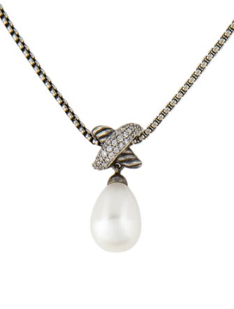 David Yurman Pearl & Diamond X Pendant Necklace