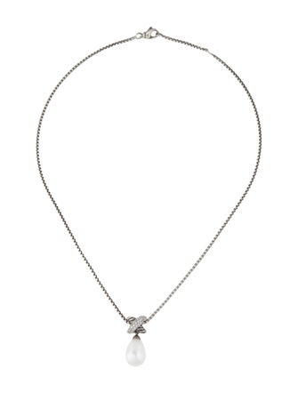 David Yurman Pearl & Diamond X Pendant Necklace