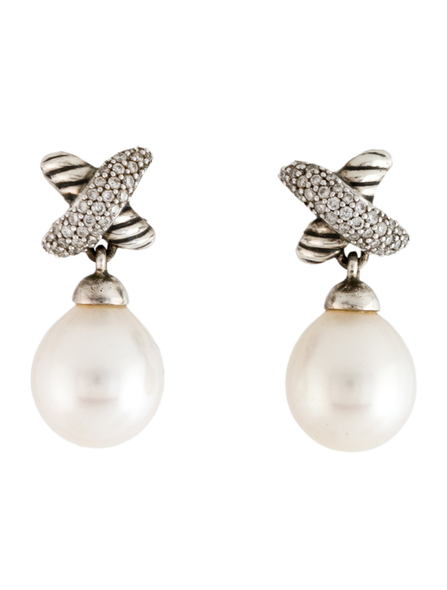 David Yurman Pearl & Diamond X Drop Earrings