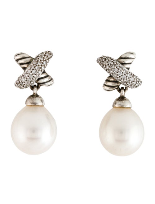 David Yurman Pearl & Diamond X Drop Earrings