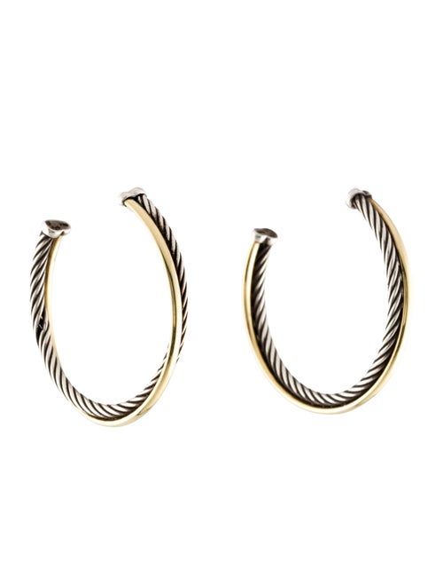David Yurman Two-Tone Cable Crossover Hoop Earrings