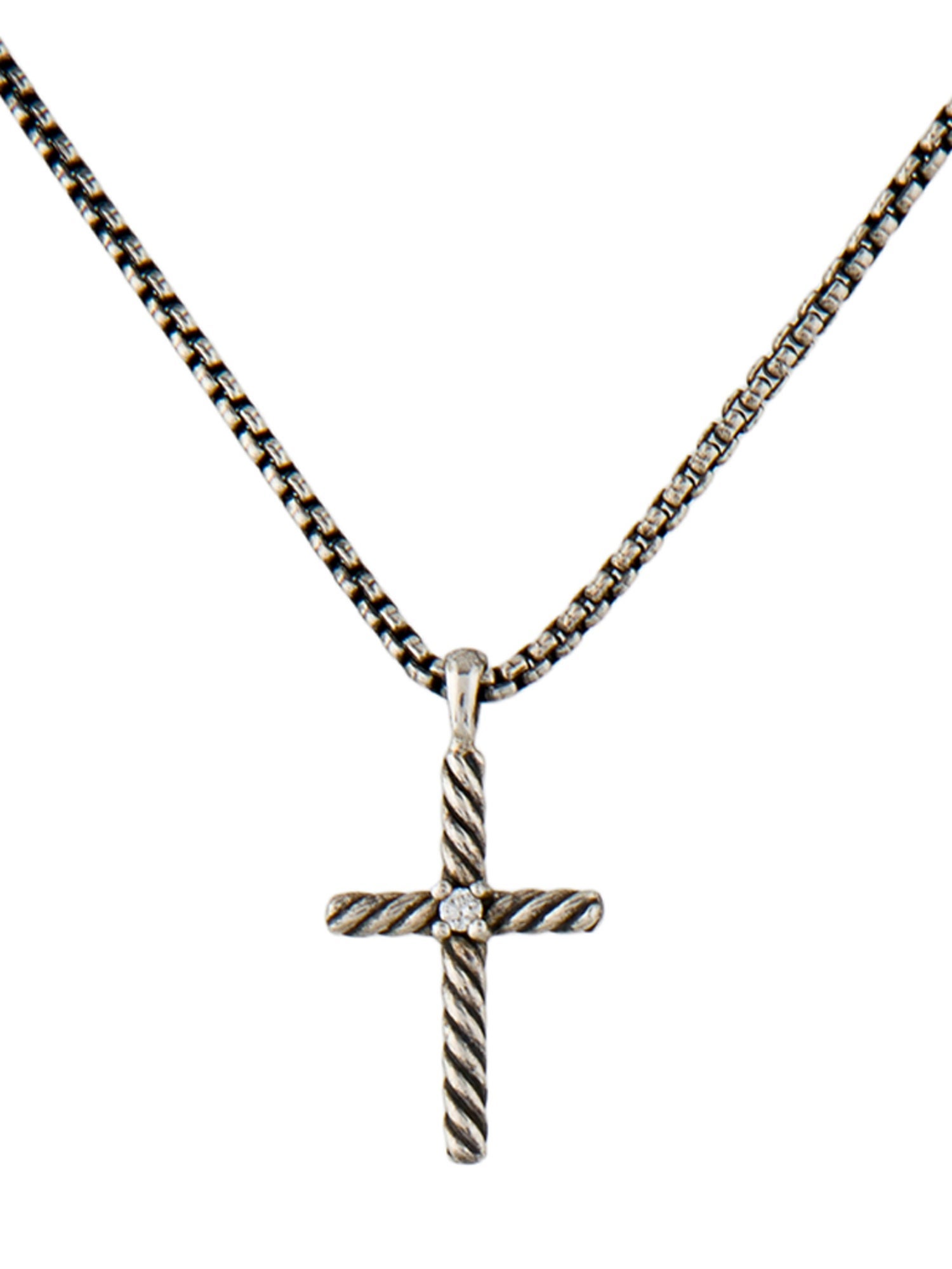 David Yurman Diamond Cross Pendant Necklace