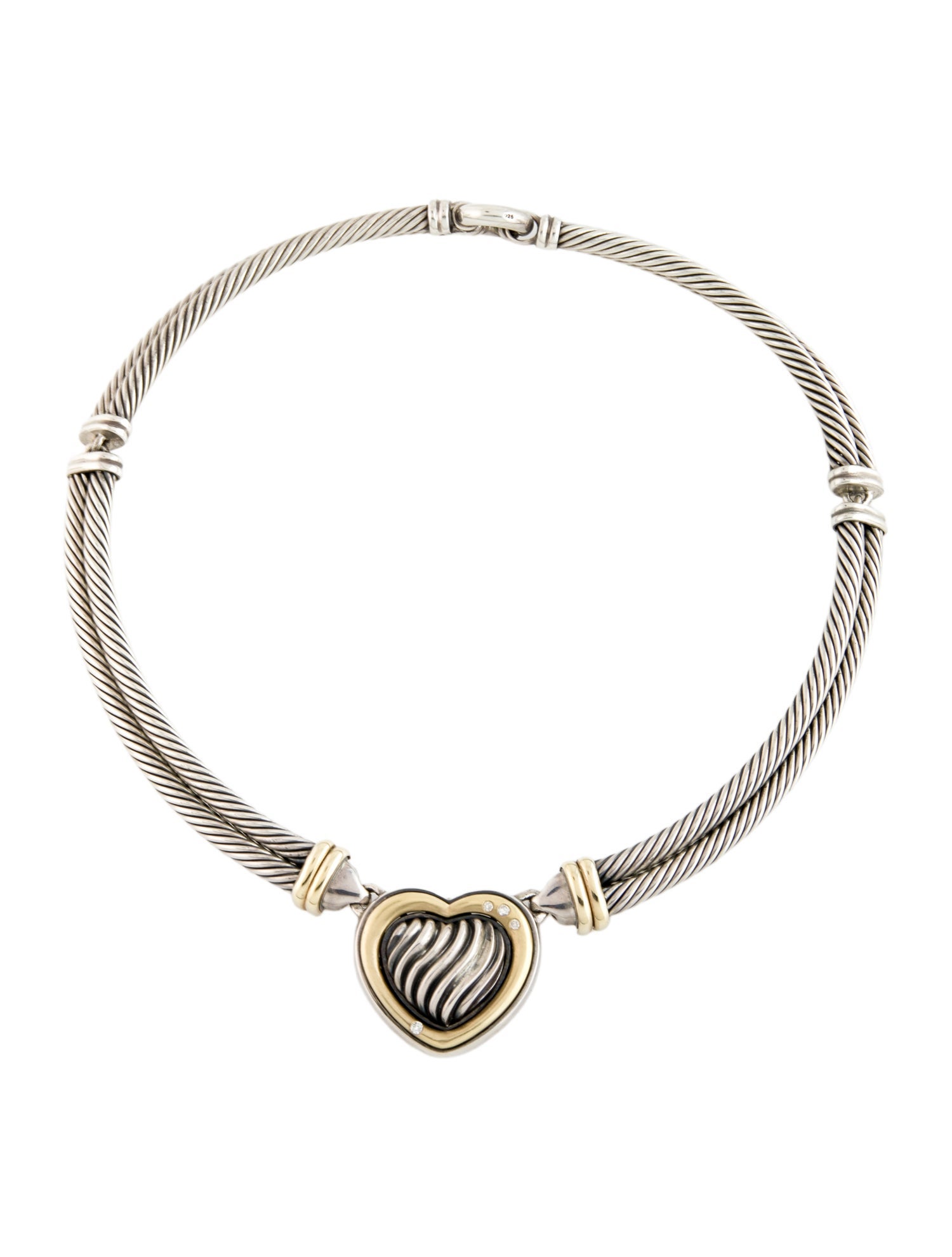 David Yurman Diamond Metro Cable Heart Necklace