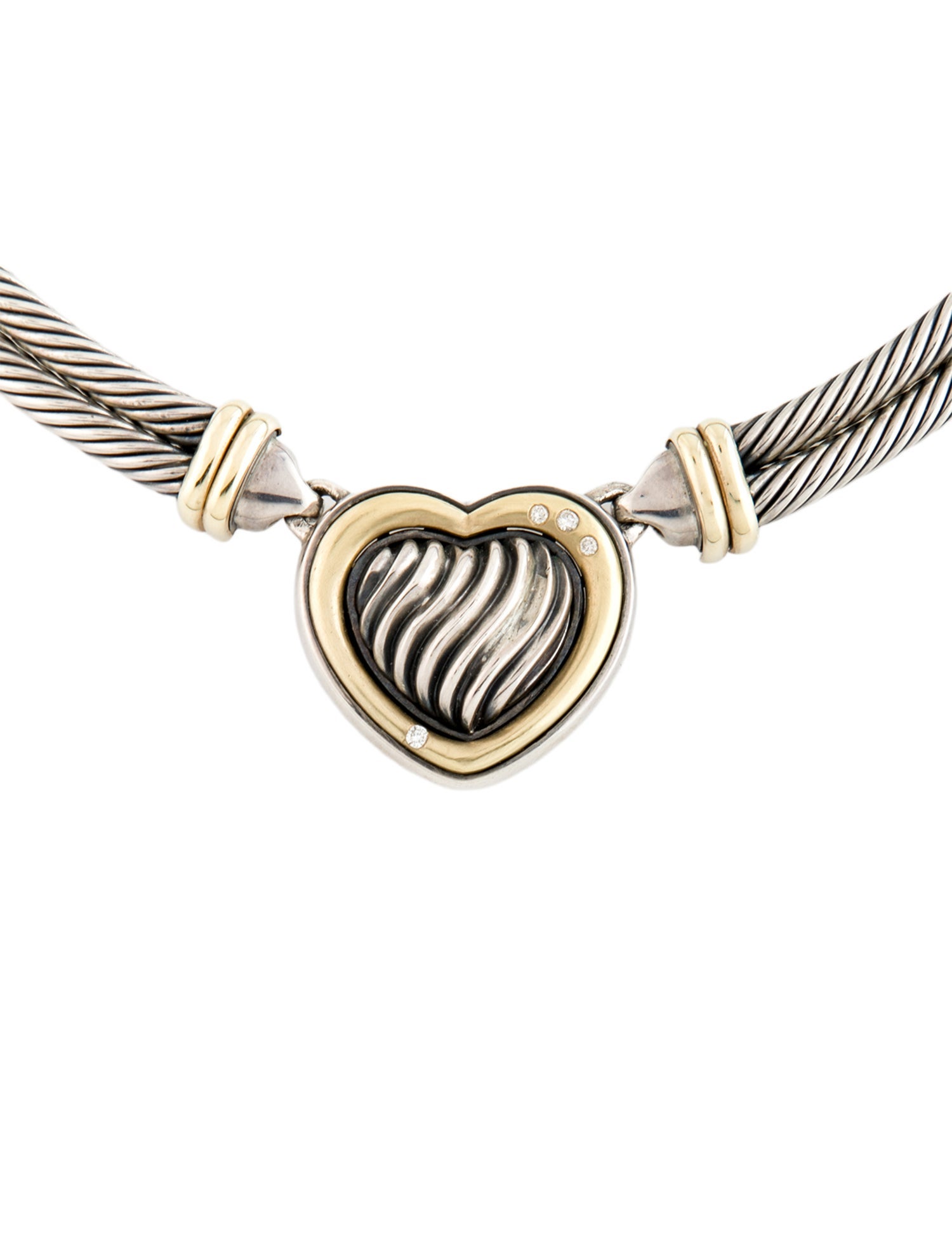 David Yurman Diamond Metro Cable Heart Necklace