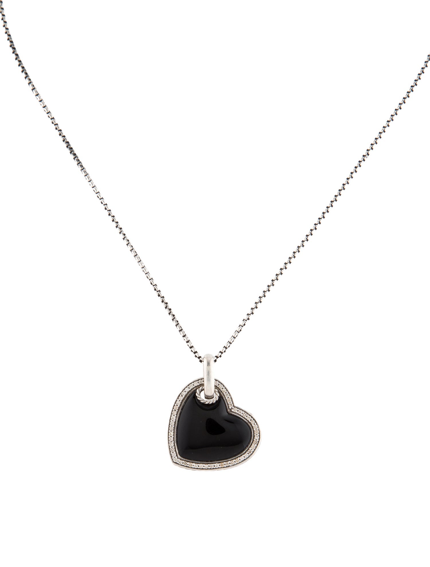 David Yurman Diamond & Onyx Heart Pendant Necklace