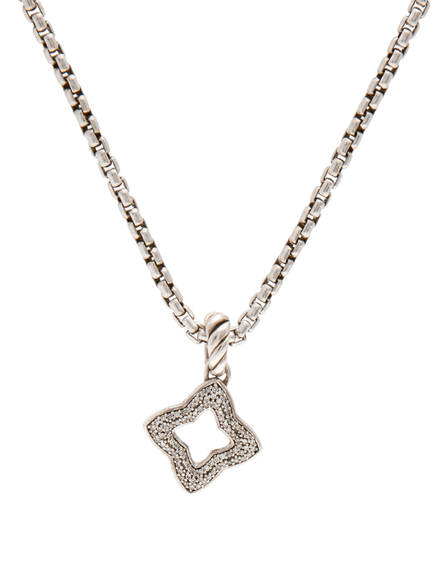 David Yurman Quatrefoil Diamond Pendant Necklace