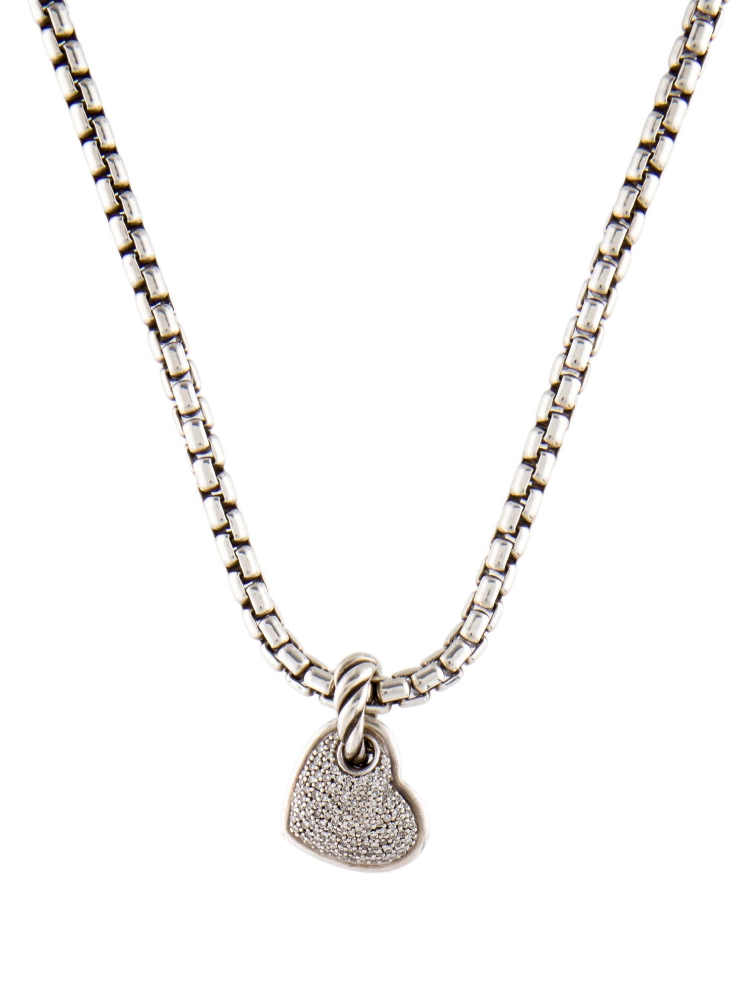 David Yurman Diamond Cable Heart Pendant Necklace