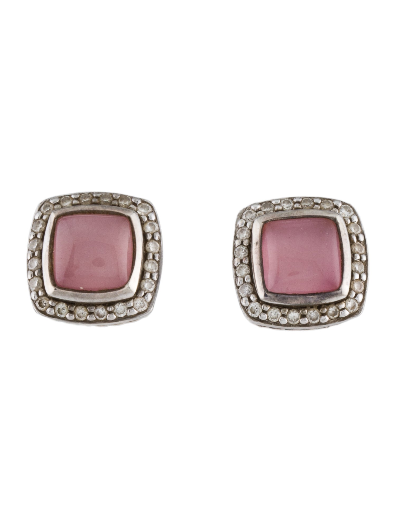 David Yurman Mother of Pearl, Rose Quartz Doublet & Diamond Stud Earrings