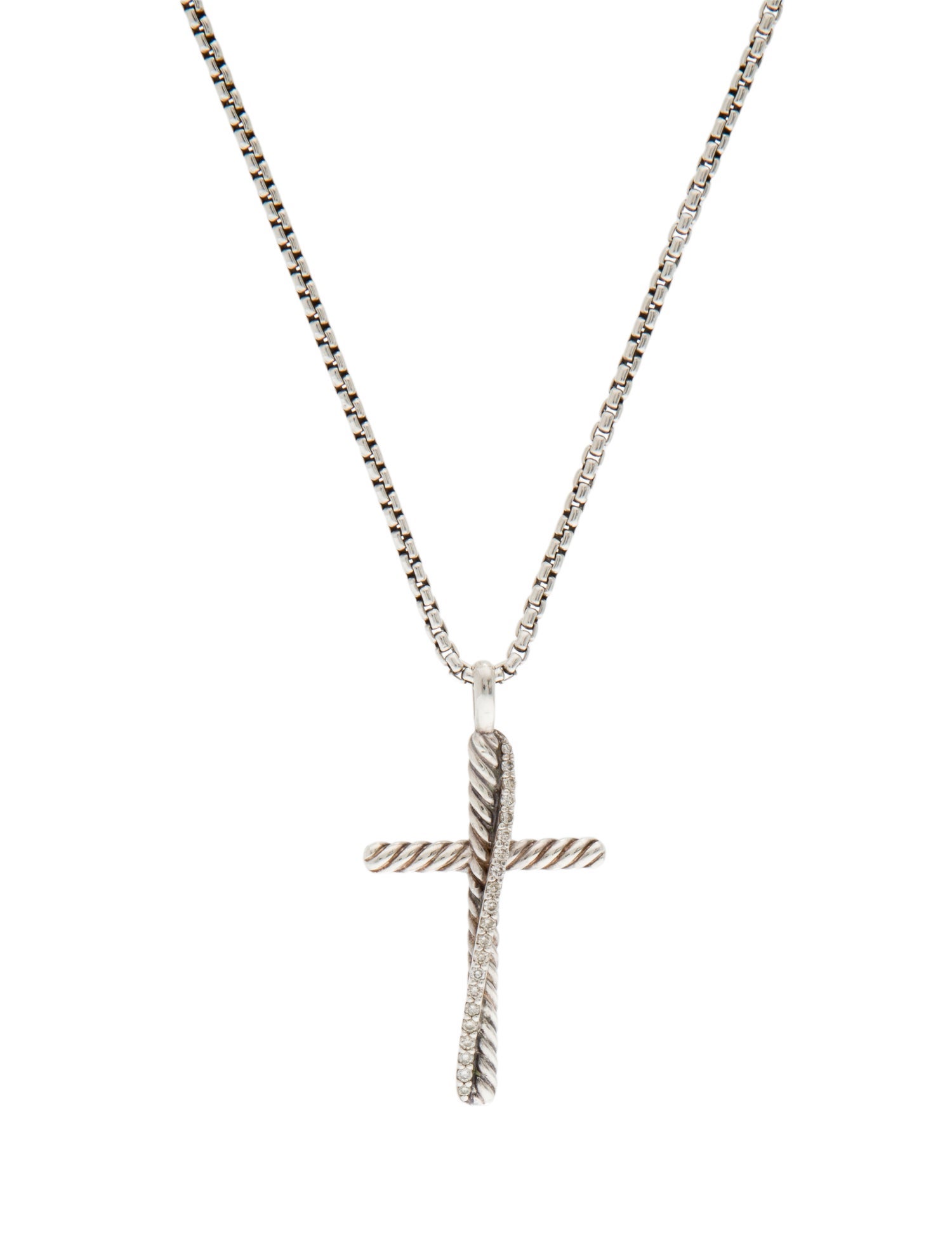 David Yurman Diamond Crossover Cross Pendant Necklace