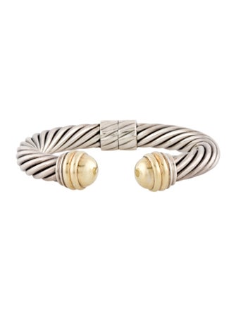 David Yurman Two-Tone Dome Cable Classic Hinged Cuff Bracelet