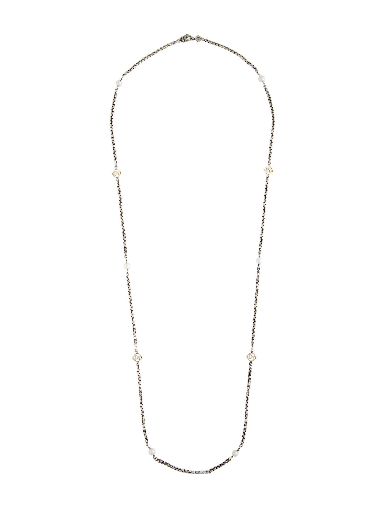 David Yurman Pearl Logo Station Necklace