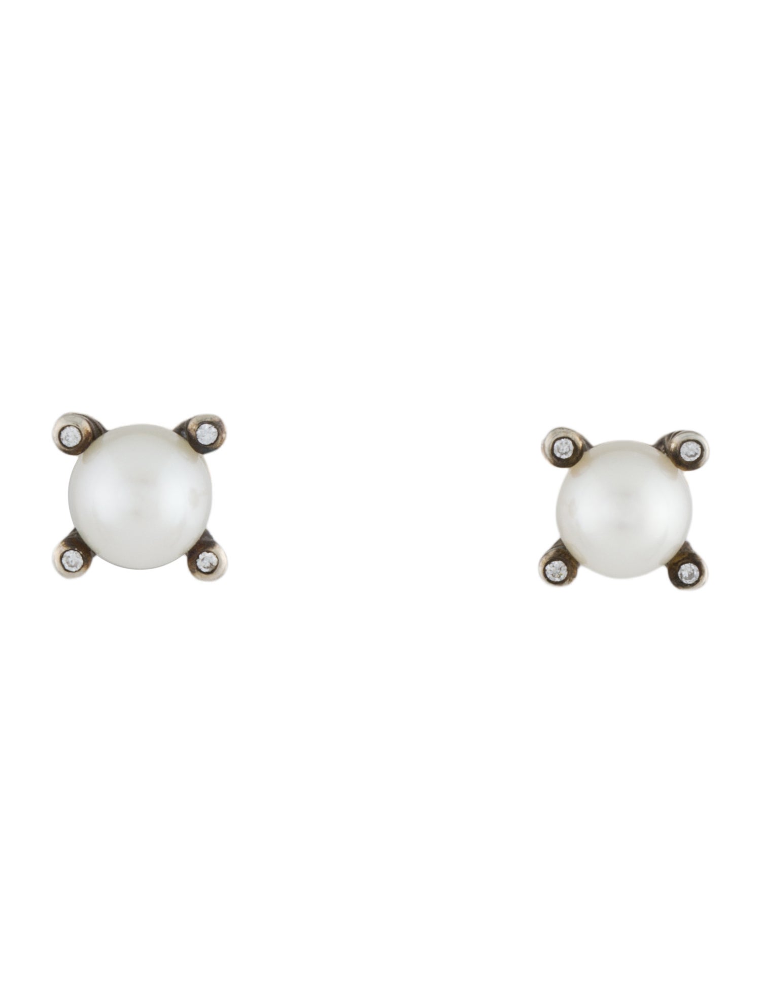 David Yurman Pearl & Diamond Stud Earrings