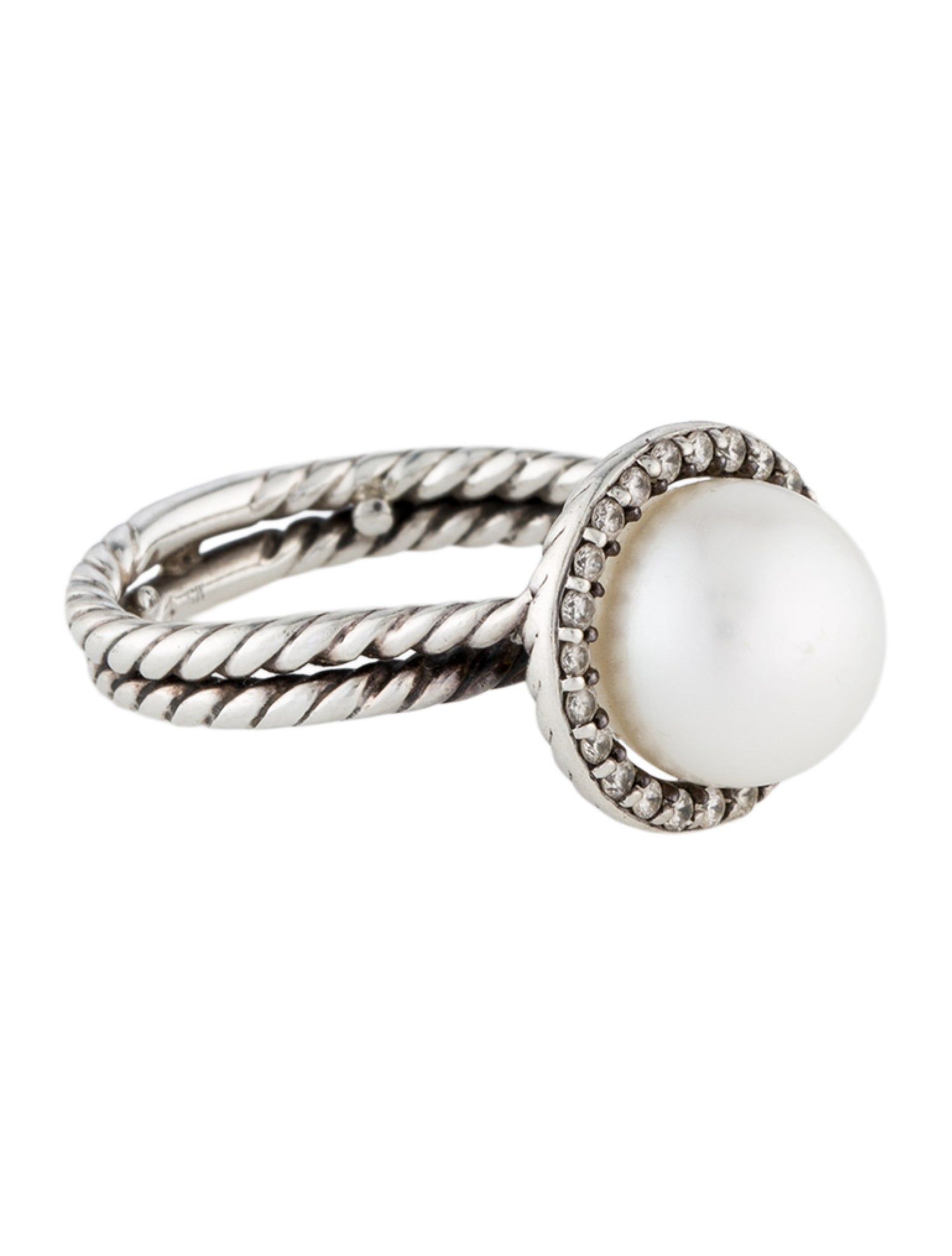 David Yurman Pearl & Diamond Double Cable Ring