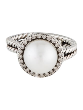 David Yurman Pearl & Diamond Double Cable Ring