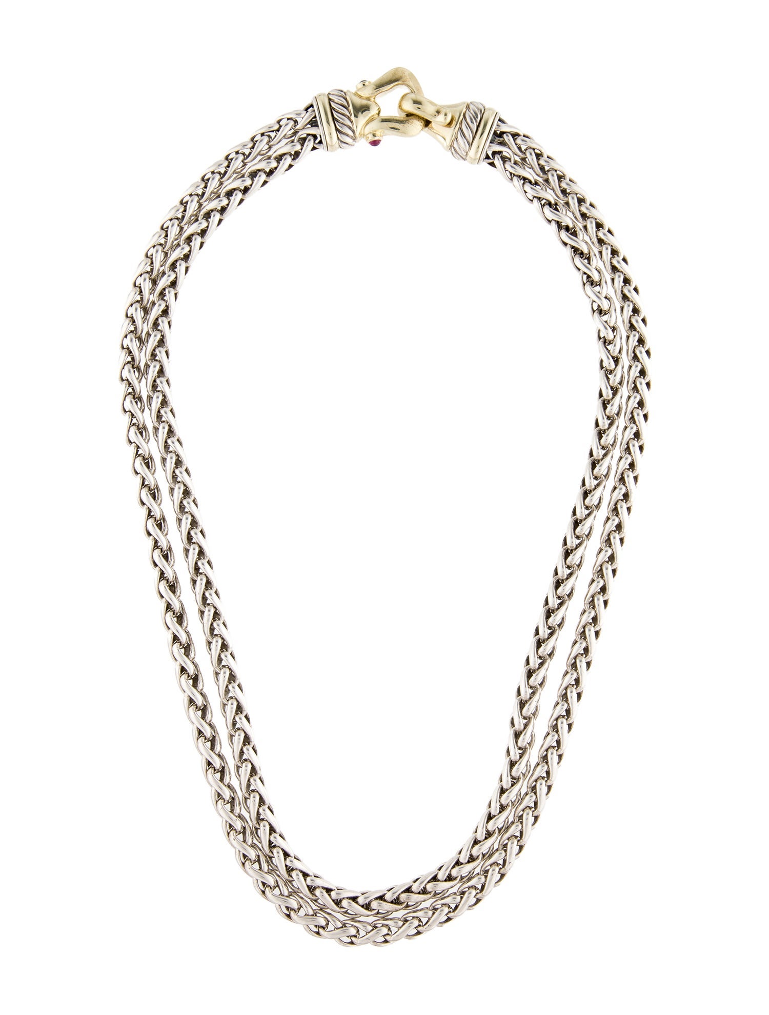 David Yurman Rhodolite Buckle Double Wheat Chain Necklace