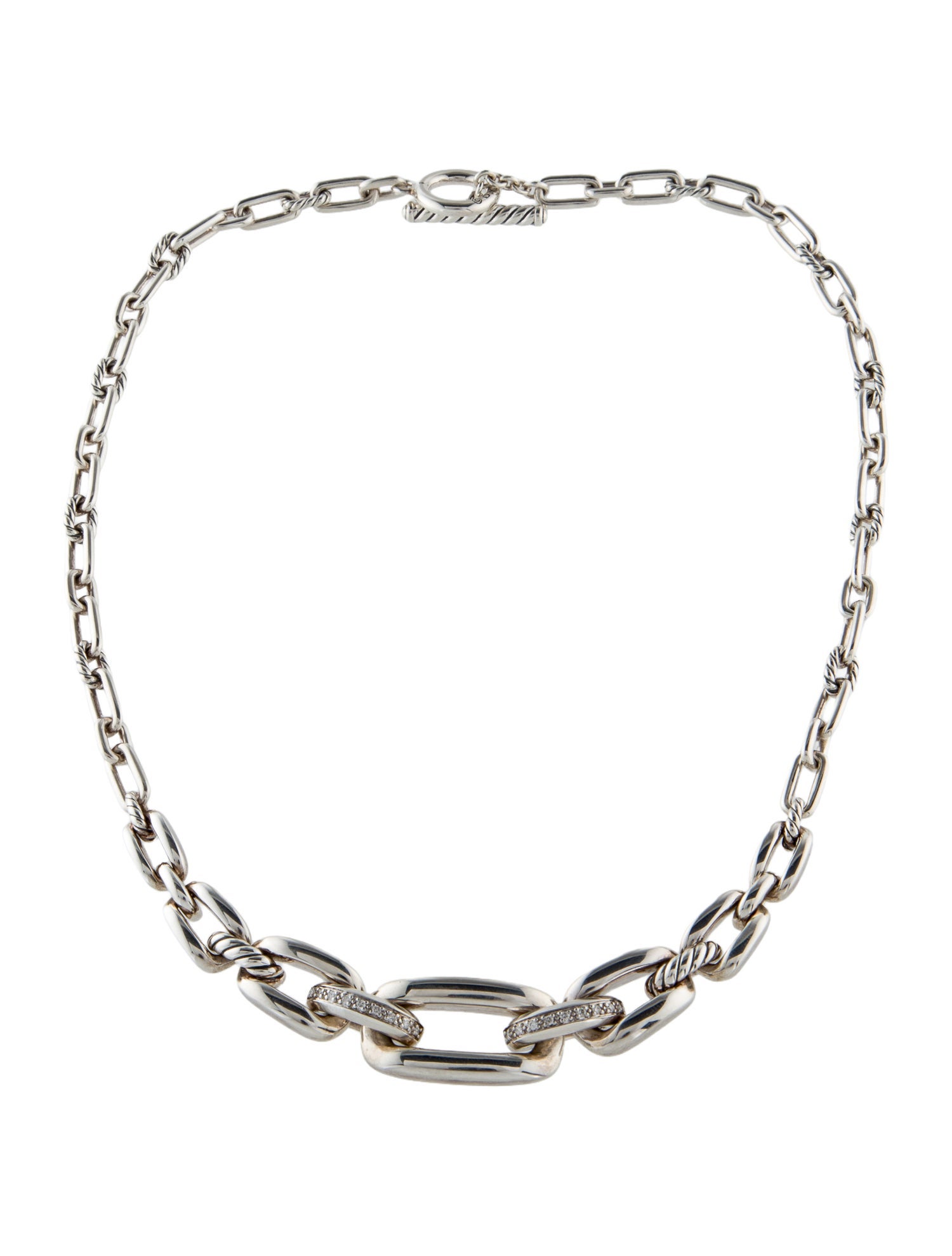 David Yurman Diamond Wellesley Link Chain Station Necklace