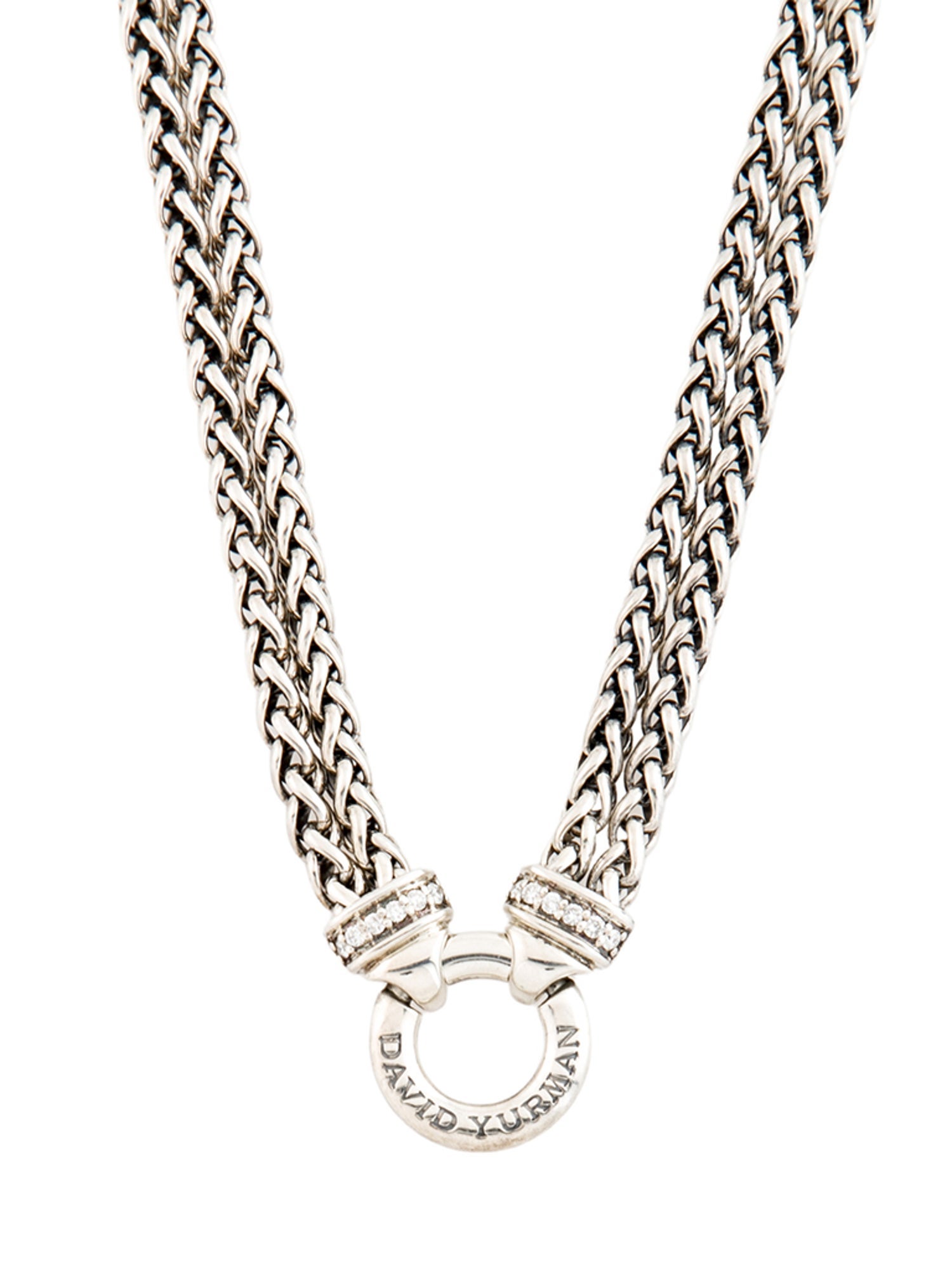 David Yurman Diamond Double Wheat Chain Pendant Necklace