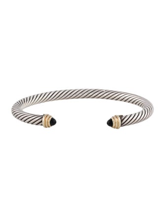 David Yurman Two-Tone Onyx Cable Cuff Bracelet