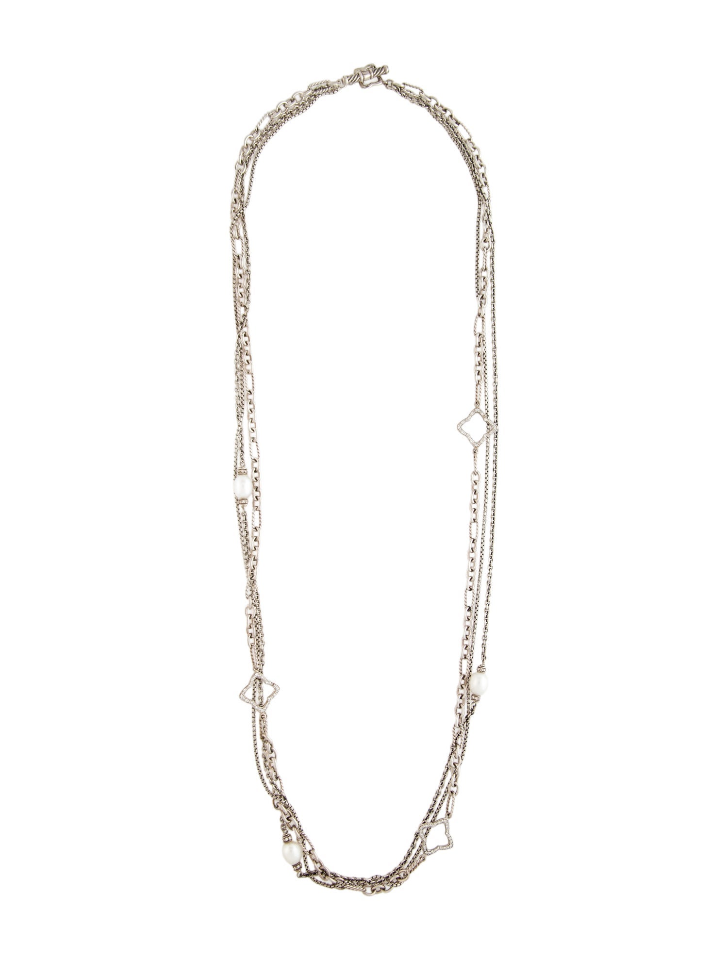 David Yurman Pearl & Diamond Multistrand Quatrefoil Necklace