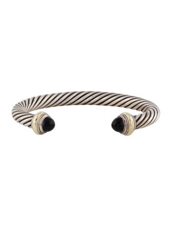 David Yurman Two-Tone Onyx Cable Cuff Bracelet